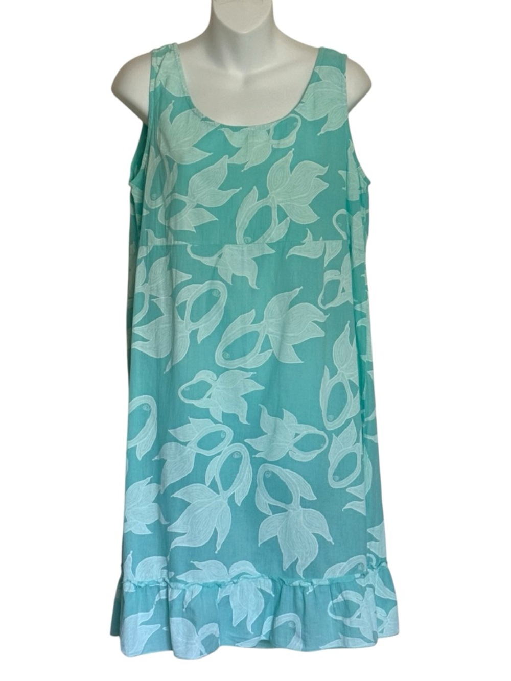 Icantoo Sleeveless Aqua Floral Shift Cover-Up Resort Dress Size Medium